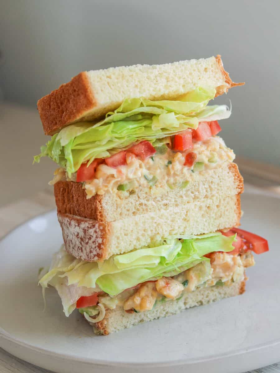 vegan tuna salad sandwich with lettuce and tomato