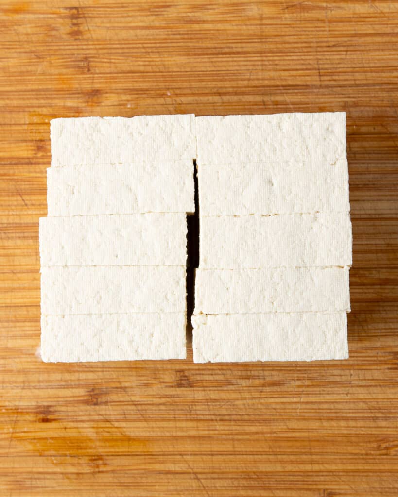 a block of tofu, sliced
