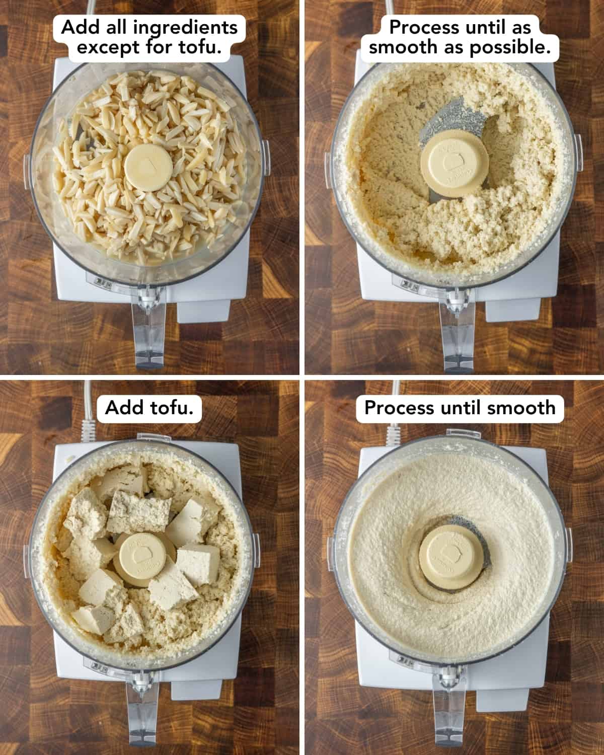 instructional images for how to make vegan ricotta